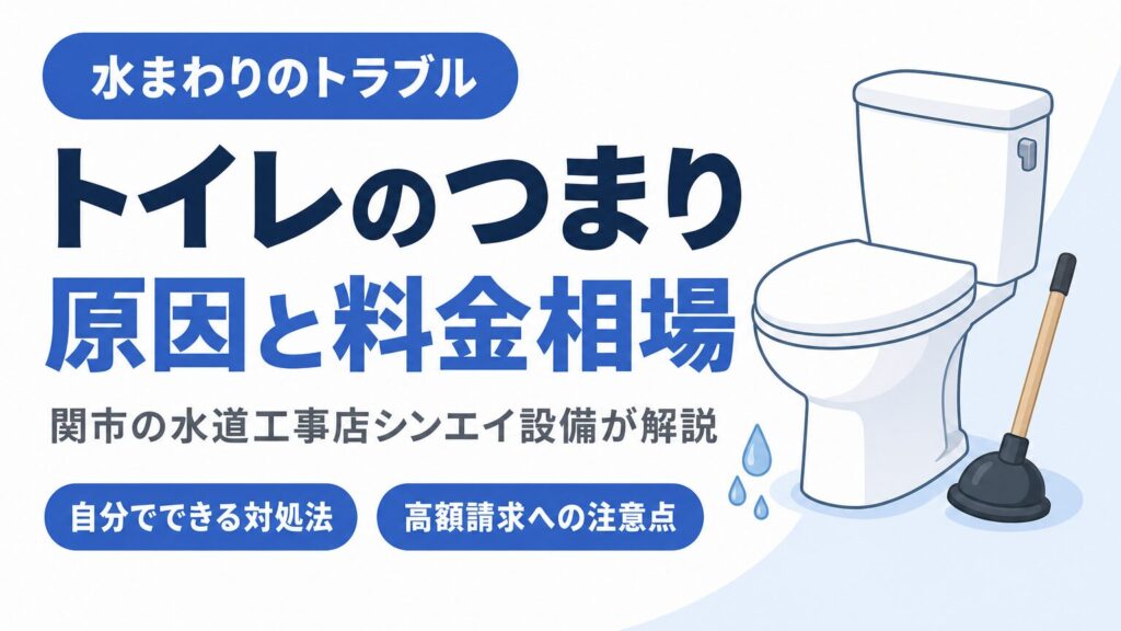 トイレのつまりと自分でできる対処法、高額請求への注意点を示すイメージ画像
