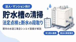 貯水槽の清掃と法定点検、断水の段取りを解説するアイキャッチ画像